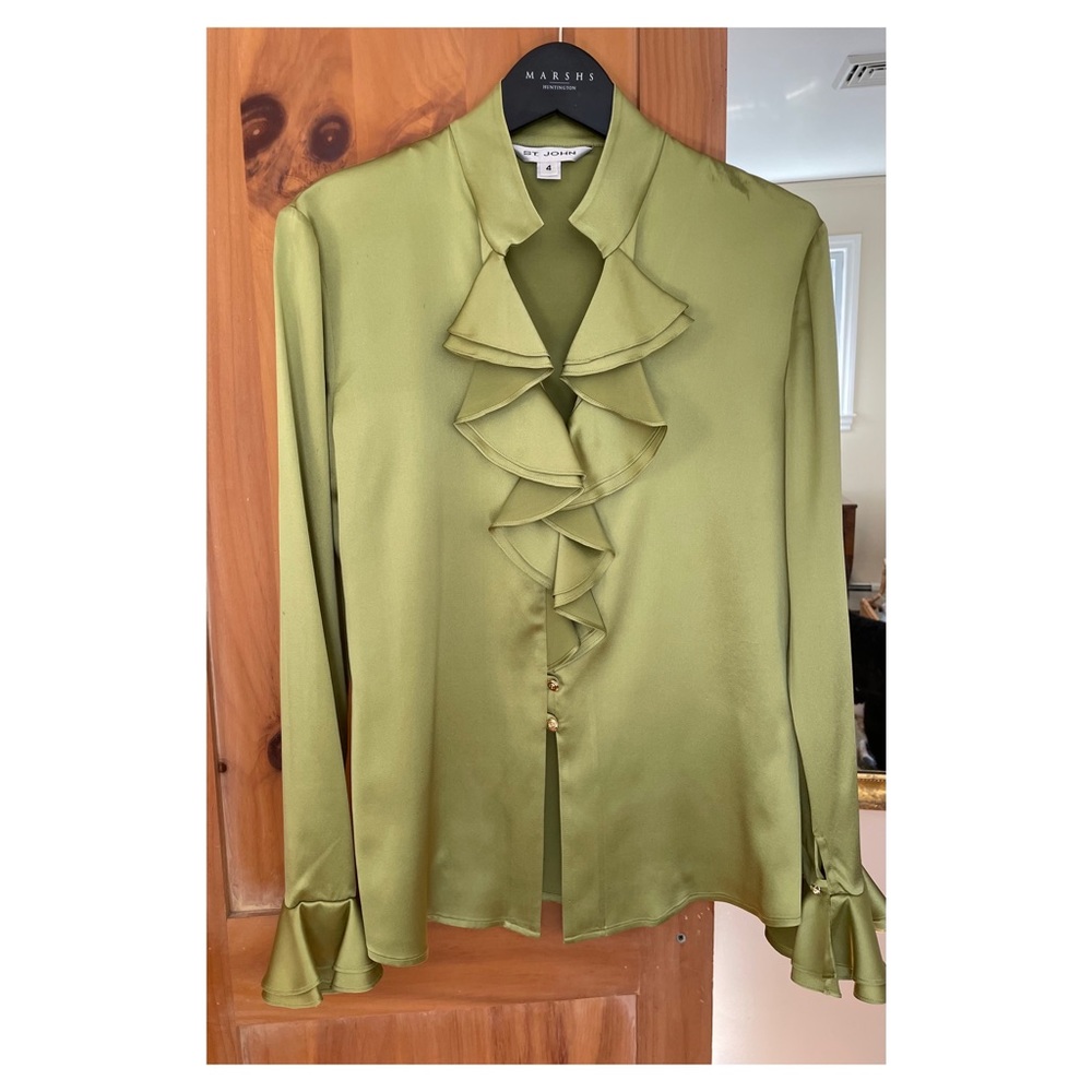 St. John Green Ruffle Blouse
